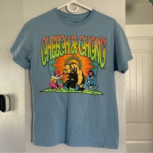 Cheech and Chong California Bear Smoking Blue T shirt with vibrant neon colors